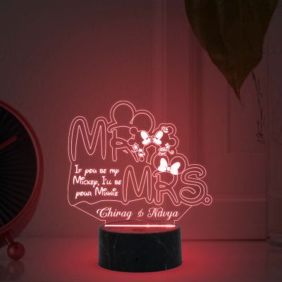 3D Illusion Mr and Mrs Led Night lamp with Multicolored Light Customized with Name Gift for Husband Wife